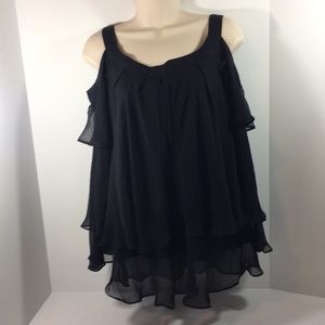 KENAR  peekaboo sleeves black chiffon shirt sz.M